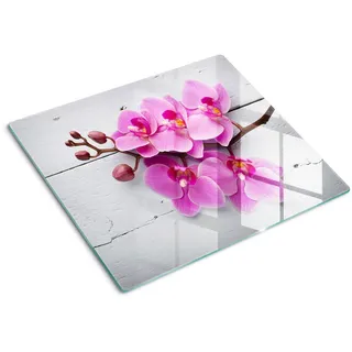 Tulup Glasplatte 60x52 cm Orchidee auf Holz , Pink , Glas , 60x0.4x52 cm , Küchen, Küchenelektrogeräte, Herde, Herdabdeckplatten
