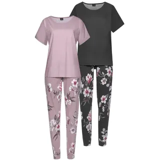 VIVANCE Dreams Pyjama 2 Stück, 4 tlg. mit Blumendruck, schwarz