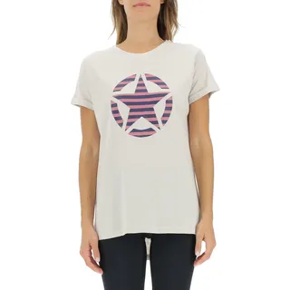 JEEP O102613-J863 J Woman T-Shirt Oversize Star Striped Print Turn-up Sleeve J22W Light Graystone XS