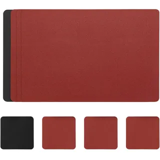 Myir JUN Tischsets Abwaschbar und Untersetzer, Platzset Leder Platzdeckchen Abwaschbar Doppelseitigen Tischsets Umkehrbares Tischset rutschfest Tischset Lederoptik (Rot Schwarz, Satz von 4)