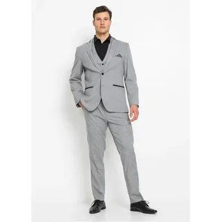 Anzug 3-teilig BONPRIX, Herren, Gr. 58, N-Gr, grau (hellgrau meliert), Web, Obermaterial: 64% Polyester, 34% Viskose, 2% Elasthan. Futter: 100% Polyester, meliert, festlich, regular fit, Anzüge Anzug 3-teilig, Regular Fit, mit Gürtelschlaufen, melierte Optik