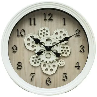 Zarivy Wanduhr mit Zahnrädern, 40 x 40 x 7 cm, Weiß/Buche, mit Bewegung, ideal für Dekoration und Organisation der Zeit zu Hause.