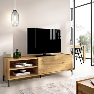 Dmora - Asinara TV-Ständer, niedriges Wohnzimmer-Sideboard, Wohnzimmer-Sideboard für Fernseher, 155 x 43 x 47 cm, Nodi-Eiche