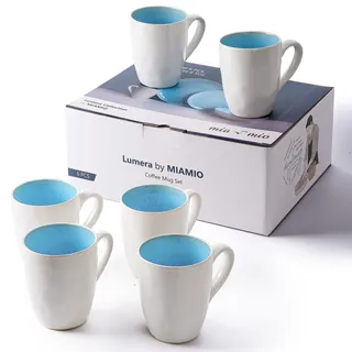 MIAMIO – 6 x 350 ml Kaffeetassen/Tassen Set aus Steingut Keramik Geschirr Set Handmade - Lumera Kollektion (Blau)