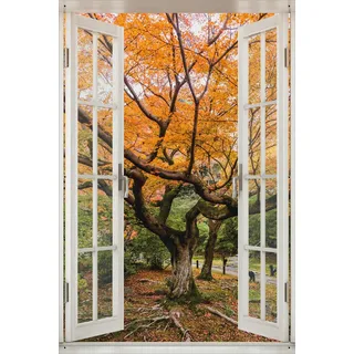 Wallario Outdoor-Poster für Garten oder Balkon 61 x 91,50 cm: Gelber Ahornbaum im Herbst in Japan - Schwarz
