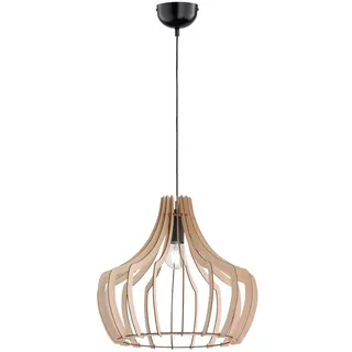 Reality Leuchten R30253830 Wood A++ to E, Pendelleuchte, Holz, E27, Holzfarben/Schwarz, 44 x 44 x 150 cm