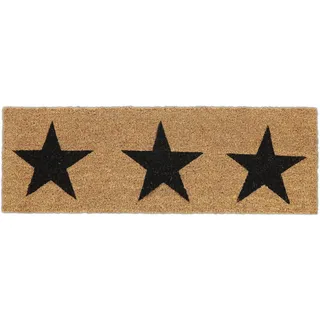 Relaxdays Fußmatte Kokos, Sterne, 75x25 cm, schmaler Türvorleger, innen & außen, rutschfest, wetterfest, Natur/schwarz