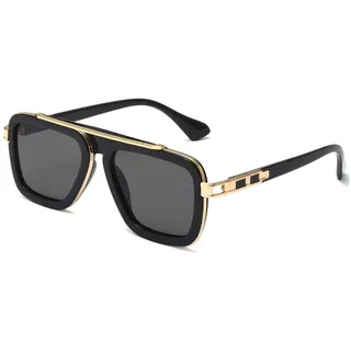 Long Keeper Retro Sonnenbrille Eckig für Herren Damen Klassisch 70er Sonnenbrille Pilotenbrille Metallrahmen Brille Quadratisch mit UV400 Schutz, 52MM