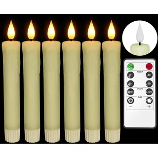 PChero LED Kerzen mit Fernbedienung, 6er Elektrische Kerzen Set LED Stabkerzen Kurz Echtwachs Flackernde Flame mit Timerfunktion für Halloween Silvester Party Zimmer Deko Weihnachten Wohnzimmer