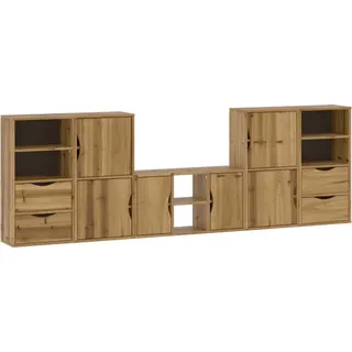 vidaXL 5-tlg. Wohnwand mit Stauraum ODDA Massivholz Kiefer - Braun