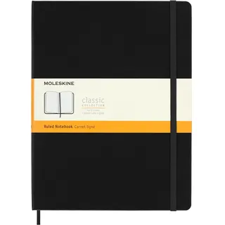 Moleskine Klassisches Notizbuch, Liniertes Notizbuch, Hardcover und Elastischer Verschluss, Größe XL 19 x 25 cm, Farbe Schwarz, 192 Seiten
