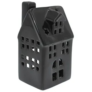 Dekohelden24 Teelichthalter Windlichthaus Keramik Schwarz