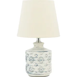 BELIANI Tischlampe Beige Keramik 35 cm Stoffschirm Lampenfuß mit Muster Vasenform Kabel mit Schalter Retro-Stil - Beige, Blau