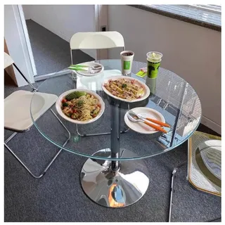 HFFAIWM Rund Glas Sockeltisch Mit Platte Glas Küche Esstisch 60/70/80cm Modern Rund 2-4 Sitzer Frühstücks-Bistrotisch Chrom Fuß(Size:70cm)