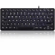 Bild PERIBOARD-332 Kabelgebundene Mini-USB-Tastatur mit Hintergrundbeleuchtung, schlankes Design mit großen Schrifttasten, Flache Tasten mit weißen LED, Deutsches QWERTZ Layout