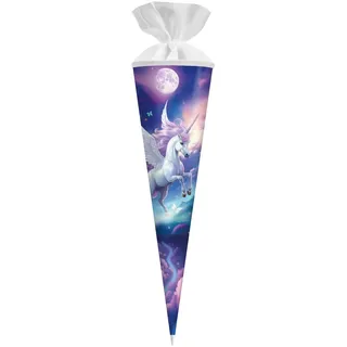 Goldbuch Schultüte Diana 70 cm rund, Zuckertüte Pferd 70 x 19 cm, Geschenktüte mit Einhorn-Motiv, Geschenkverpackung aus Lackkarton, Einschulungstüte mit Filzverschluss, Kostümaccessoire, blau