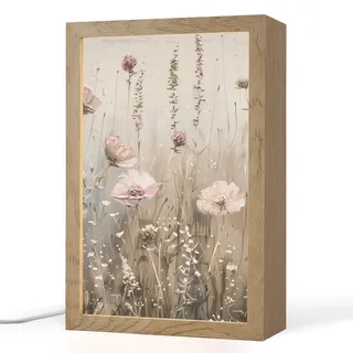 OnlyWow Tischleuchte Blumen - Rosa - Modern - Beige 20x30 cm , Akaziefarben , Holzwerkstoff , Rechteckig , LED integrated , 20x30x8 cm , Lampen & Leuchten, Innenbeleuchtung, Tischlampen