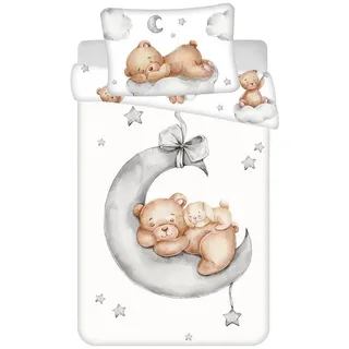 Jerry Fabrics Bettwäsche Teddybär Ribbon Baby Baumwolle, 100/135, 40/60 cm - Weiß,