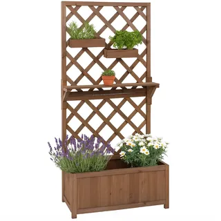 Mendler Hochbeet HWC-P68 135x70x30cm Holz - braun | Pflanz-/Blumenkasten, Rankgitter, Rankhilfe, Ablage, Hängekästen, FSC®