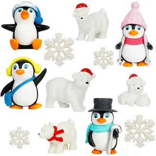 Belle Vous 12 tlgs Miniatur Figuren Winter Set - Weihnachtsfiguren Mini aus Kunstharz für DIY-Mini Deko Weihnachten, Weihnachtsbaum & Puppenhaus - Inklusive Pinguinen, Schneeflocken & Eisbären Figuren