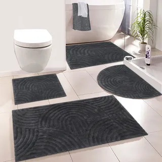 my home Badematte »Juna, Badvorleger, Badezimmer Teppich, Zen, Scandi, Boho« Höhe 15 mm rutschhemmend beschichtet fußbodenheizungsgeeignet Baumwolle, Hoch-Tief-Effekt, weich, grau
