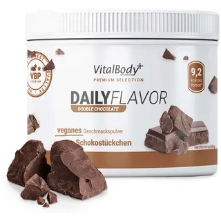 VitalBodyPLUS DailyFlavor Double Chocolate, kalorienarmes und zuckerarmes Geschmackspulver, nur 9 kcal pro Portion, 250 g – vegan, glutenfrei und hitzebeständig, unabhängig laborgeprüft & zertifiziert