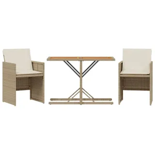 vidaXL 3-tlg. Bistro-Set mit Kissen Beige Poly Rattan - Beige