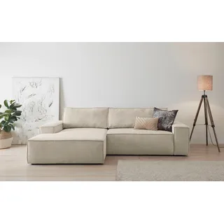 Home affaire Ecksofa SHERWOOD Schlafsofa 267 cm, L-Form, Schlaffunktion mit Bettkasten (210x136 cm), Cord, Vintage, Samtvelours, beige