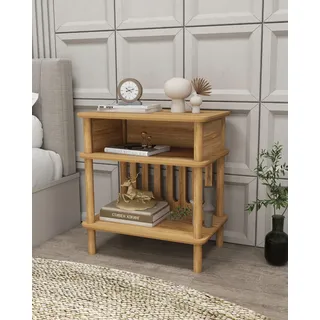 Hanah Home Moderner Beistelltisch aus Eiche, 58 x 64 x 38 cm, 100% MDF mit Holzbeinen, 18 mm dick, skandinavisches Design, zerlegt