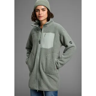 Fleecejacke POLARINO, Damen, Gr. 36/38, grau (grau, grün), Fleece, Obermaterial: 100% Polyester, Fellimitat, unifarben, oversize hüftbedeckend, eingefasste Kante, Jacken Fleecejacke, Teddy Fleece Jacke, Oversize