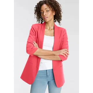 Kurzblazer ONLY "ONLELLA – Femininer Blazer mit 3/4-Ärmeln und Raffung", Damen, Gr. 34, pink (sun kissed coral), Web, Obermaterial: 95% Polyester, 5% Elasthan, unifarben, V-Ausschnitt, Blazer Kurzblazer, regular fit, casual, Web, Kunstfaser, V-Ausschnitt, Topseller