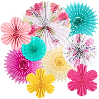 SUNBEAUTY 10 Stück Papier Fächer Dekoration Hanging Girlande Rosa Gelb Blumen Papierfächer Bunt Party Deko für Hochzeit Sommerdeko Tischdeko Geburtstag Baby Shower Backdrop Garland