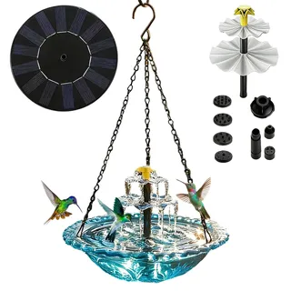 Solar-Vogeltränke, kaskadierend mit Pumpe, Sprinkler, Vogeltränke, solarbetrieben, zum Anlocken von Kolibri, Wildtieren, Garten, Pool, Terrasse, Weg, Deck