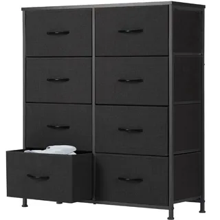 Sweetcrispy Kommode,Sideboard Wohnzimmer für Schlafzimmer mit 8 Stoffschubladen,Einstellbare Füße Schubladenschrank,Schwarz