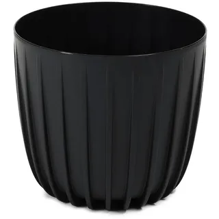 LAMELA Kunststoff Übertopf mit Rillen, Ø 18 cm, 2,9 L, leicht - Schwarz | Matte Oberfläche, UV- und frostbeständig, einfach zu reinigen - für innen und außen, ein moderner Rahmen für jede Pflanze