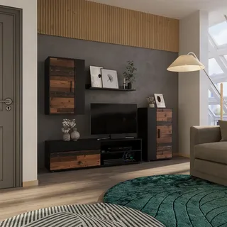 Vicco Wohnwand Berno, 4-teiliges Set, Braun/Anthrazit - Braun, Dunkelgrau