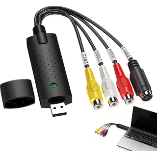 Convertisseur VHS vers numérique, Vidéo Grabber USB 2.0 Adaptateur Audio Vidéo Analogique Un-Bouton D'édition de magnétoscope Compatible Windows XP/7/8/10 et Vista pour Cassette PC DVD TV Caméscope