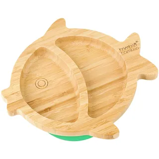 bamboo bamboo Baby Teller Kinderteller, Kindergeschirr mit Saugnapf, Sugnapf Teller Baby ab 6 Monaten (Fisch, Grün)