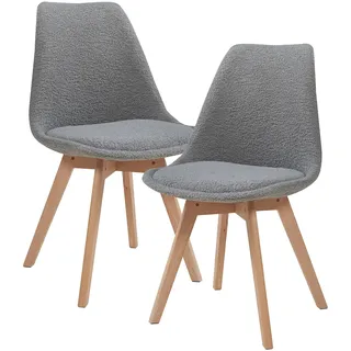 [en.casa] Esszimmerstuhl Fläten Bouclé Hellgrau 2er Set