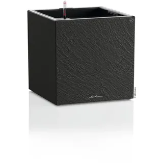 LECHUZA-Pflanzgefäß Canto Slatestone 40 Low LED Dark Grey, Pflanzgefäß mit Bewässerungssystem, Wasserstandsanzeiger und Pflanzeinsatz mit LED-Lichtband, Schiefer-Optik, 40 x 40 x 40 cm, 15953