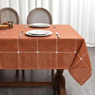 Plenmor Leinen Tischdecke Abwaschbar Quadratisch 135x135cm, Abwaschbar Tischdecken Halloween Tischdecke Orange für Küche,Garten,Party,Herbst