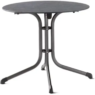SIEGER Boulevard Platte. Klapptisch, Polytec-Dekorplatte und Stahlrohr-Gestell, Eisengrau/Schiefer anthrazit, 85cm ø, 5135-30 KT