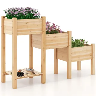 Costway Hochbeet 3 Etagen 120 x 60 x 90 cm Natur