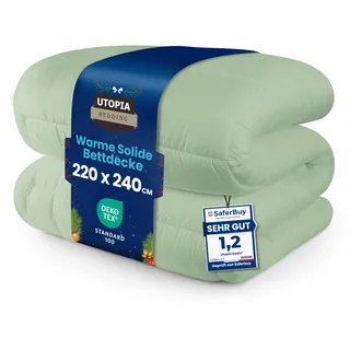 Utopia Bedding Bettdecke 220 x 240 cm, Ganzjahresdecke 370 GSM Füllung, atmungsaktive Schlafdecke, Steppdecke, Super Weiche Kuschelige (Salbeigrün)