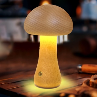 Nachttischlampe Led Touch Dimmbar aus Holz, Tragbar Pilz Lampe, Tischlampe für Wohnzimmer, USB Kabellos Nachtlicht Stilllicht, Moderne Wooden Mushroom Bedside Lamp für Schlafzimmer Kinderzimmer