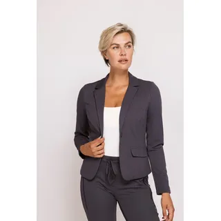 Kurzblazer ZHRILL "BETSY", Damen, Gr. XL, grau (blau), Web, Obermaterial: 46% Viskose, 45% Polyamid, 9% Elasthan, bedruckt, tailliert taillenlang, Rundhals, Blazer Kurzblazer, modern, taillierte Passform, aus Baumwollmischung, 1-Knopf-Form