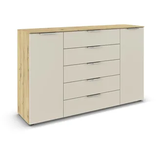 Rauch Möbel Flipp, Kommode für Schlafzimmer, Kinderzimmer, Wohnzimmer, Jugendzimmer, Flur, Garderobe, 2-türig, 5 Schubladen, mit Softclose-Funktion, Farbe Eiche Artisan, Holz/Beige, Breite 160 cm