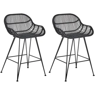 Beliani Barstuhl 2er-Set Rattan Schwarz Terrell , Naturmaterialen , 54x94x57 cm , Esszimmer, Barmöbel, Barhocker