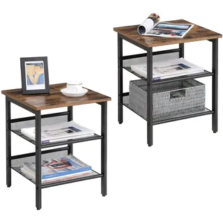 RED DECO Stuart Beistelltische im industriellen Stil, mit verstellbaren Gitterablagen, für Wohnzimmer, Schlafzimmer, Flur, Büro, stabil, rustikales Braun und Schwarz, grau, one Size