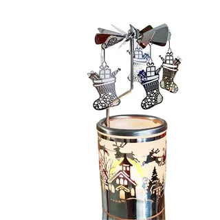 Windlicht aus Glas Karussell Kerzenhalter, Windmühle drehbar Teelichthalter Kerzenständer Für Weihnachts Geschenke für die Ferien (Silberne Weihnachtsstrümpfe)